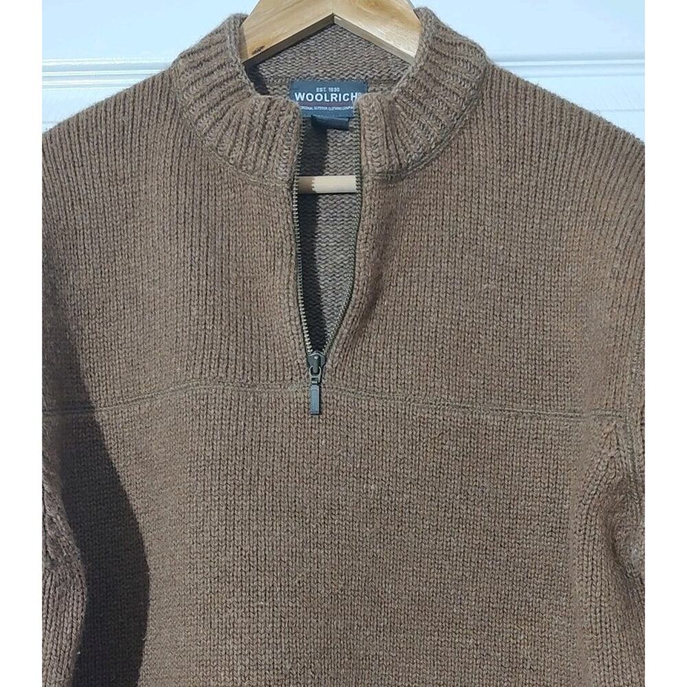 Men's WOOLRICH Quarter Zip Sweater Mock Neck 70% wool "Buckskin" - Large - Picture 2 of 8